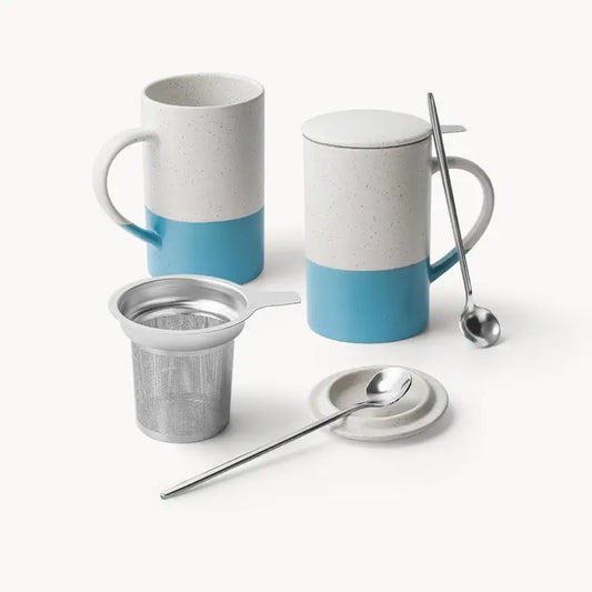 Tea Cup Set with Strainer Insert and Lid, Set of 2, 500 Ml